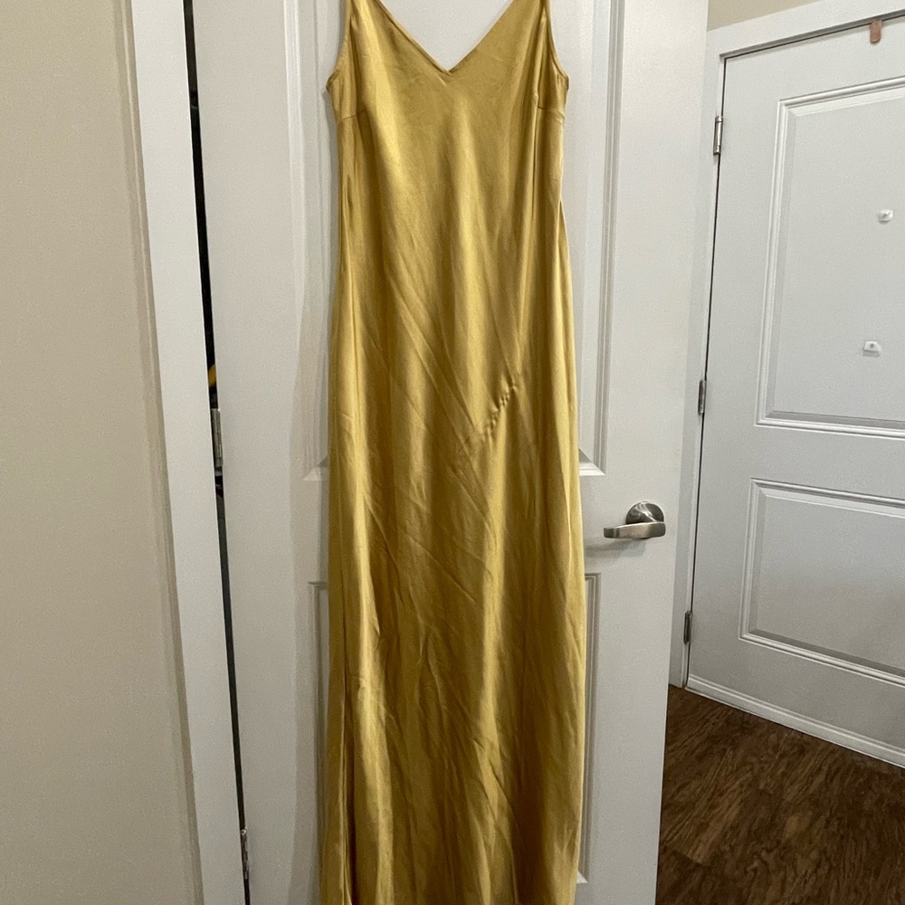 Fashion Nova Gold Maxi Slip Dress Spaghetti Strap